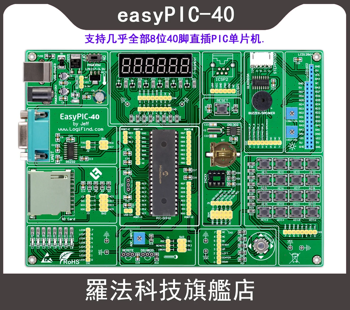 Placa de aprendizagem e desenvolvimento PIC MCU Easypic-40 com roteinas de chip PIC16F877A