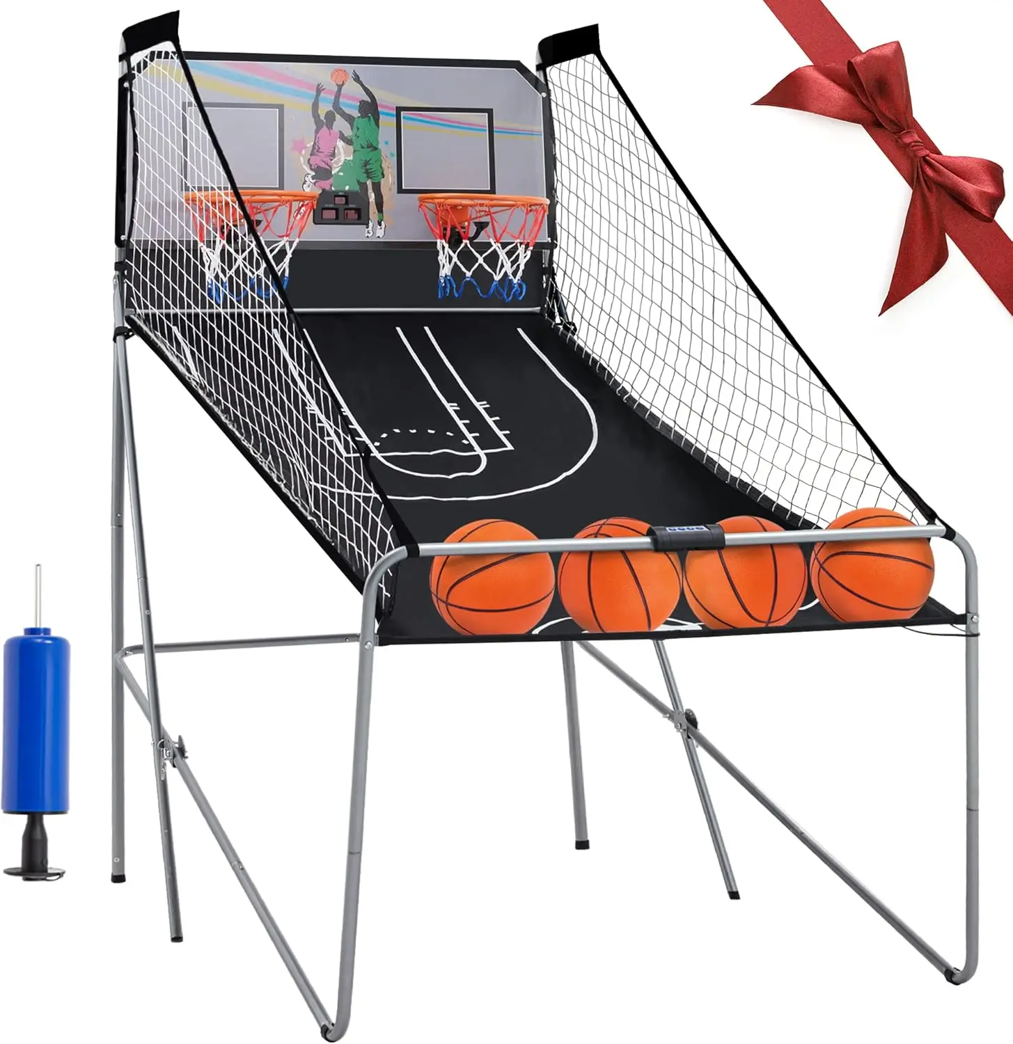 

Складная двойная баскетбольная аркадная игра для 2 игроков с LED-дисплеем для подсчета очков, 8 игровых режимов и мячами для развлечений в помещении