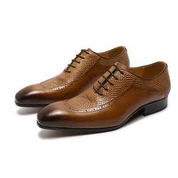 Men's Genuine Leather Pointed Toe Dress Shoes Lace-Up Formal Business Oxford in Black/Brown Luxury Elegant Footwear