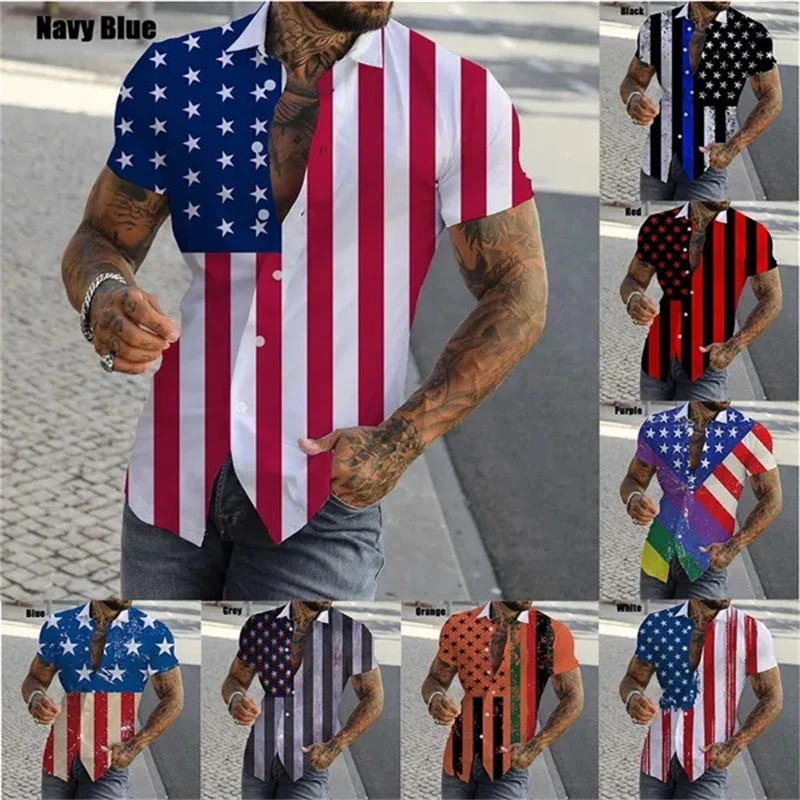 

Usa Flag Print Shirts Men Women Fashion Hawaiian Shirt Casual American Flag Beach Shirt Blouse Eagle Vocation Lapel Shirt Men