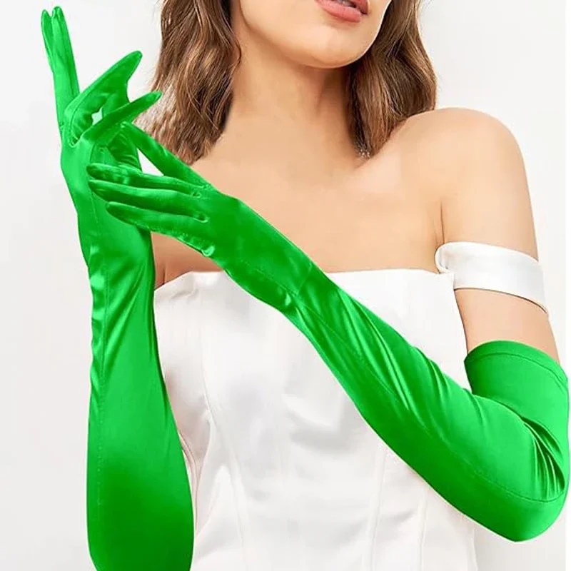 

Satin Cosplay Gloves Long Tight Spandex Strech Gloves Long Elbow Glove for bridesmaids proms dance Costume Green Scree