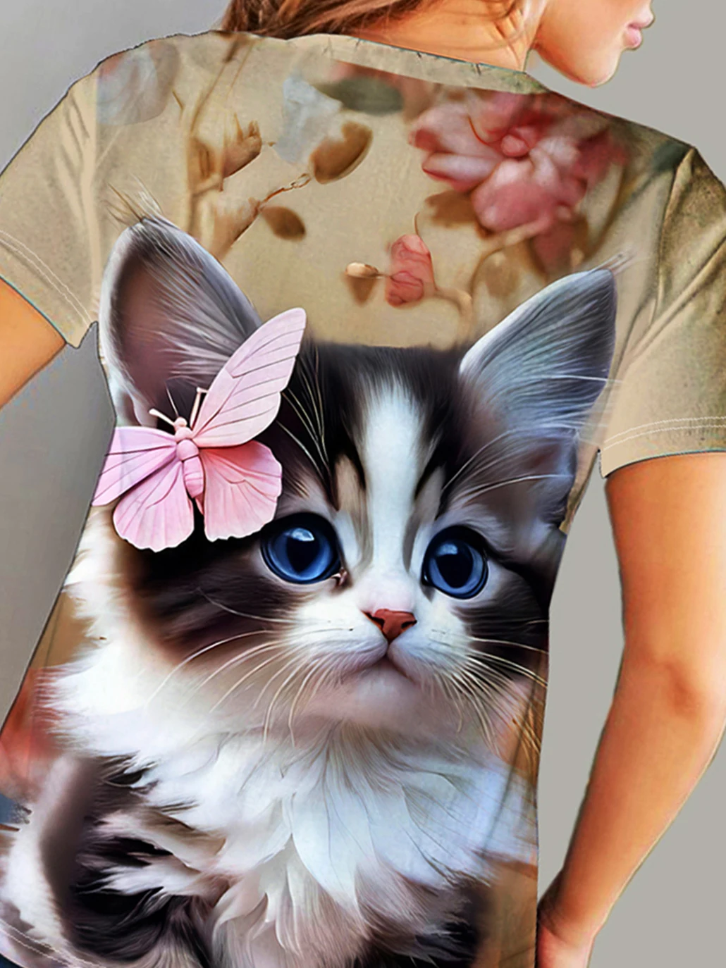 cat Print T-shirt, Casual Crew Neck Short Sleeve Top For Spring & Summer, Women\'s Clothing