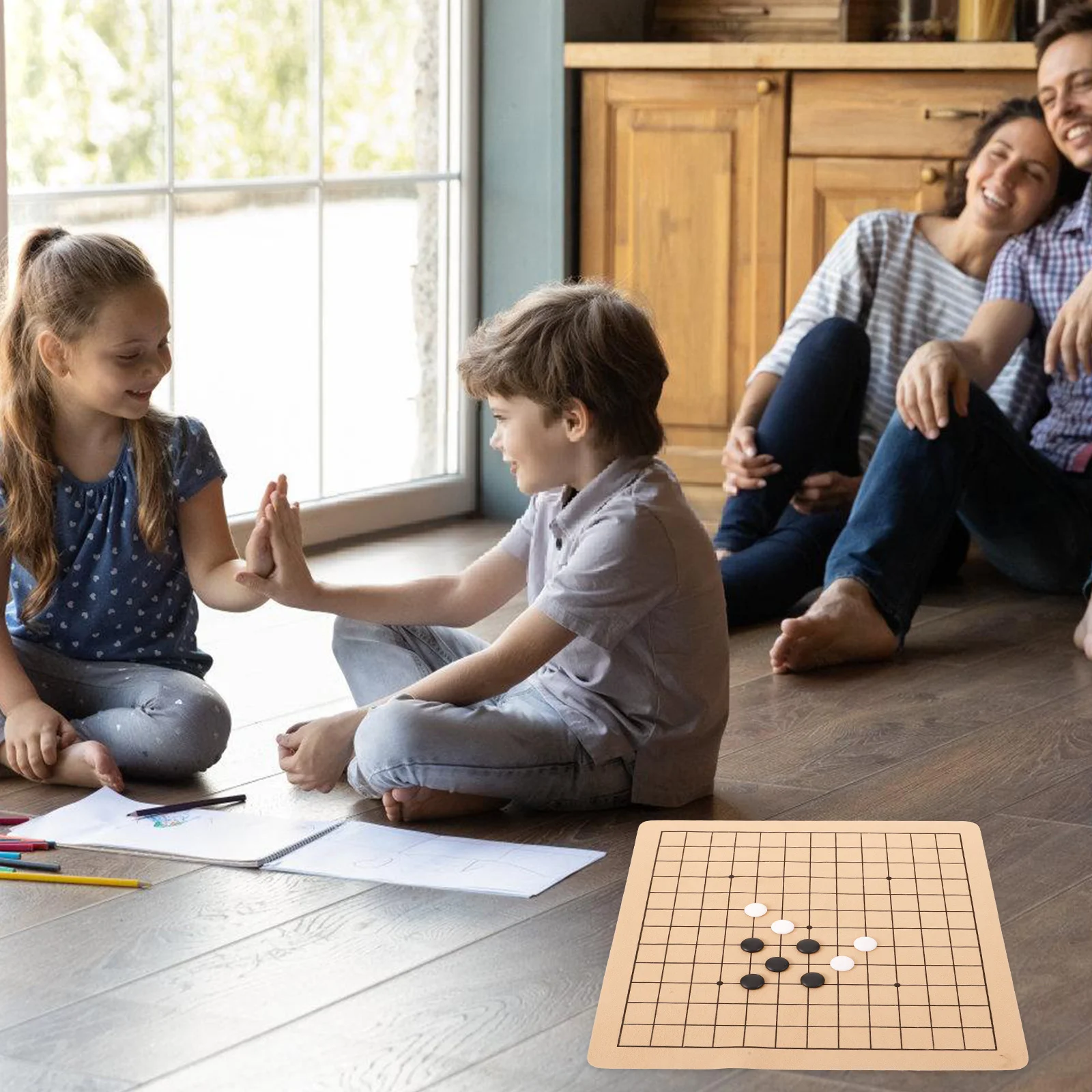 

Portable Go Chess Set 1Set Wooden Board Black White Stones Foldable Mat Kids Toy Educational Game Chess
