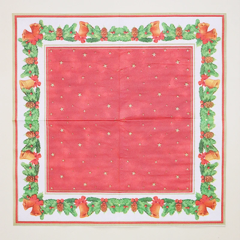 Food Grade Coloured Napkins Red Flowers Restaurant Christmas Eve Party Decoration Printed Paper Napkins 2Ply Cheap 20pcs/pac 33