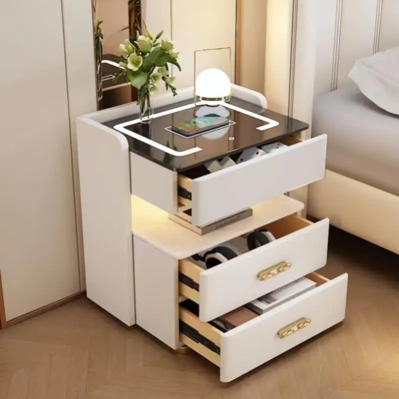 

Multifunctional smart bedside table Creative rotating bedside table 3 drawer cabinet Wooden bedside table with charging station