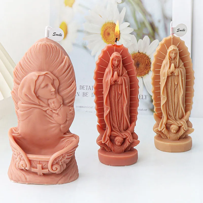 3D Stele Angel Statue Candle Silicone Mold Handmade Virgin Mary Sculpture Scented Candle Gypsum Resin Mould Religious Decor Gift