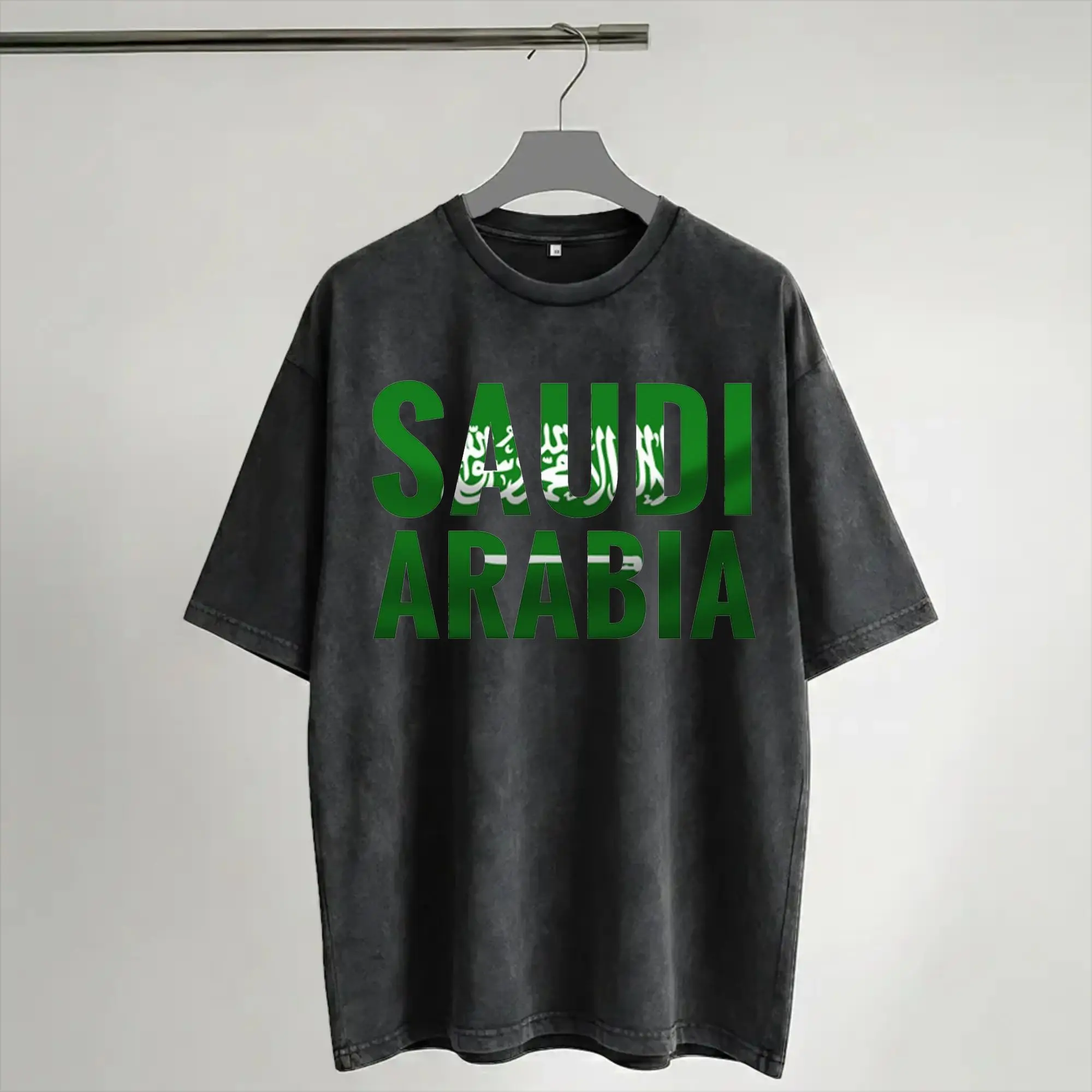 SAUDI ARABIA Flag Saudi national day  T Shirt Hip Hop Washed Short Sleeve Harajuku T-Shirt  Vintage for Men Women Streetwear