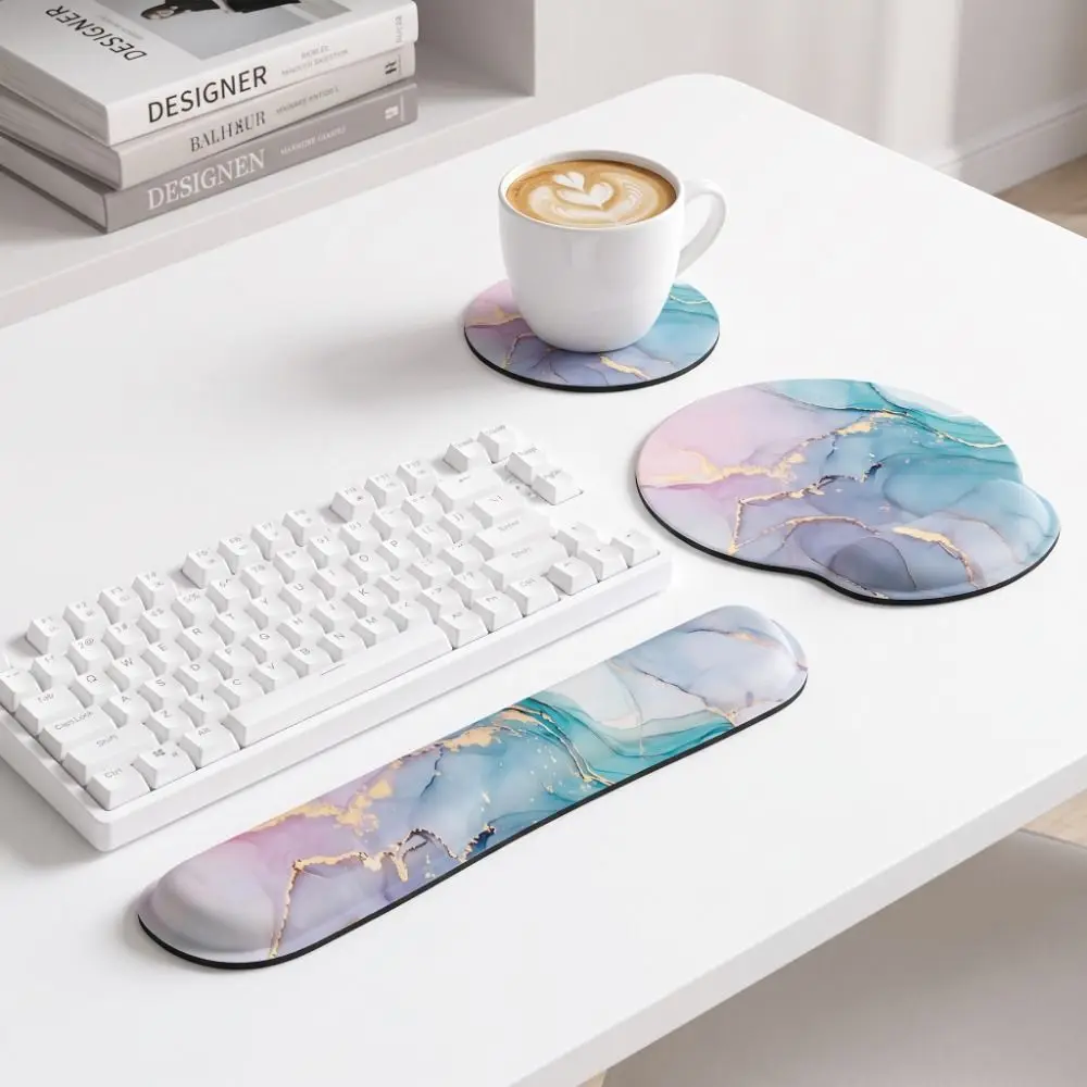 3Pcs/Set Comfortable Keyboard Wrist Rest Set Soft Non-Slip Base Mouse Wrist Support Pad Coaster Ergonomic Keyboard Hand Cushion
