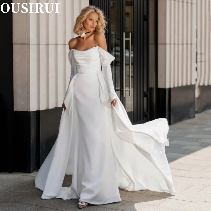 

Wedding Dresses Long Sleeves Off The Shoulder Formal Bridal Gowns Bafftafe Mermaid Silk Satin Bride Party Dress Wedding Photos