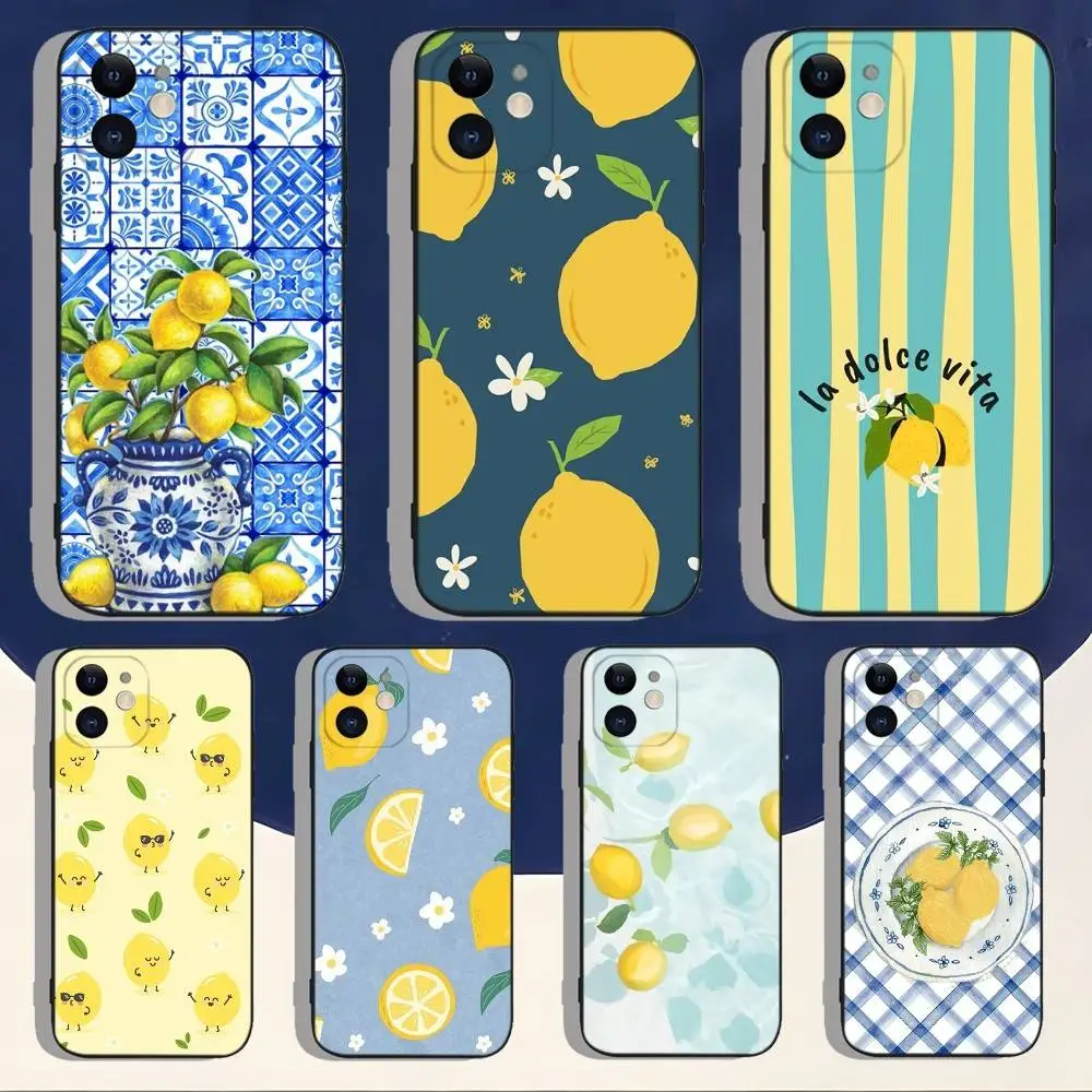 

Lemon Friut Summer Phone Case For iPhone 17,16,15,14,13,12,11,Pro,Max,Plus,Air,X,XS,XR,SE,8,7,Mini,Soft Silicone Black Case