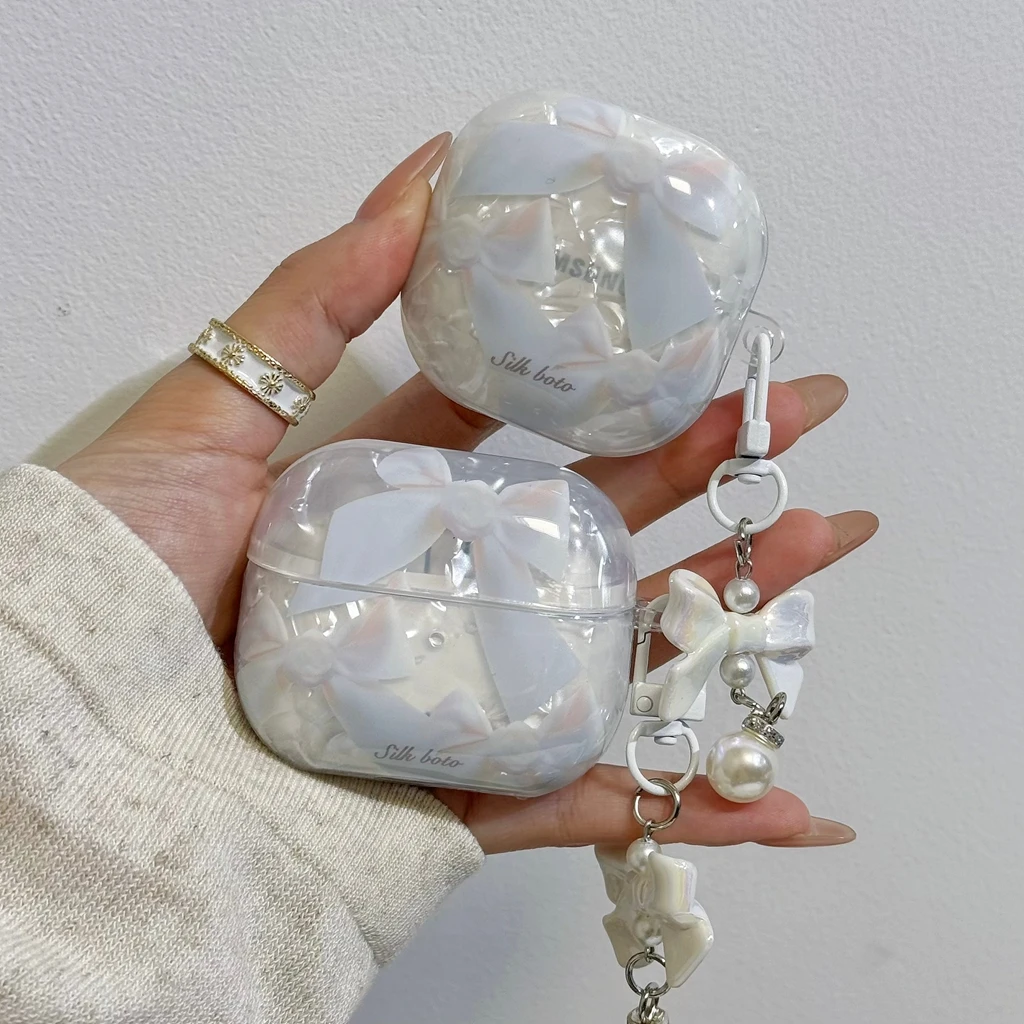 Gentle Ballet Style Bow Shell Pattern With Pendant Protect Earphone Cover Case for Samsung Galaxy Buds 3 Pro 2 Pro FE Live