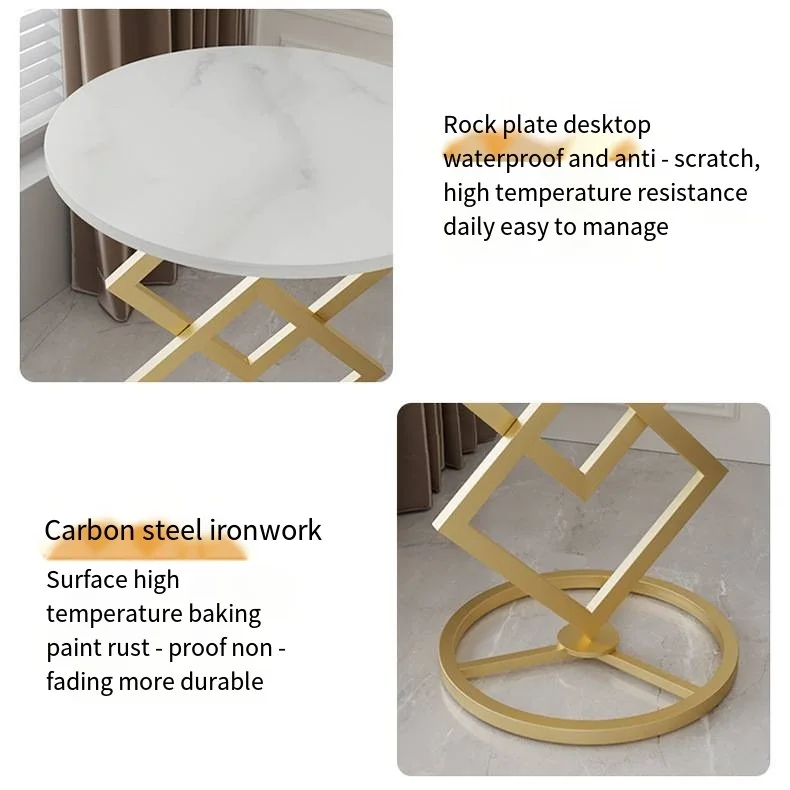 Creative Simple End Table Light Luxury Round Rock Plate Coffee Table Modern Small Household Living Room Metal Small Sofa