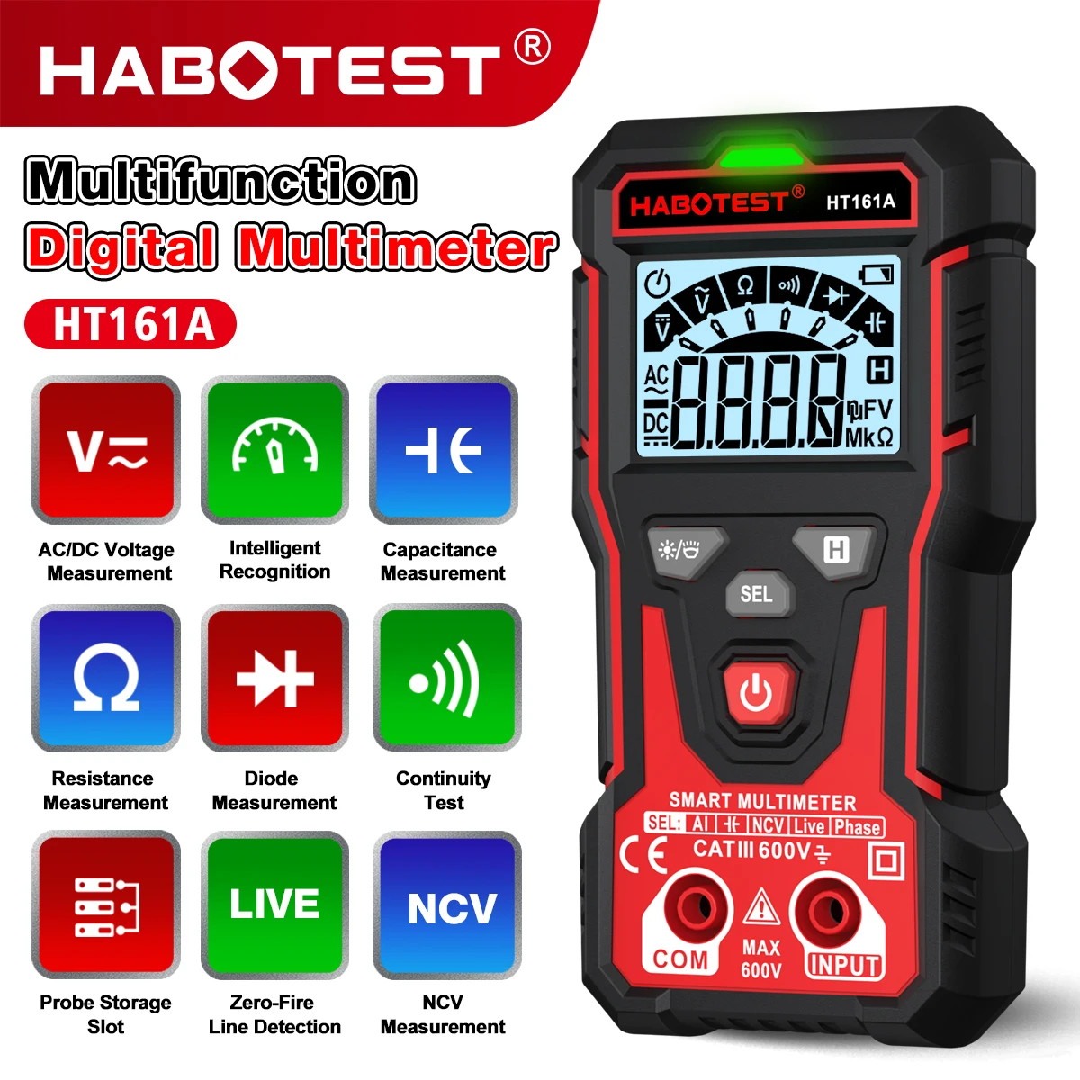 

Цифровой мультиметр HT161A: измерение напряжения AC/DC, NCV, емкости, сопротивления, проверка целостности цепи, автоматический выбор диапазона, профессиональный инструмент для электриков