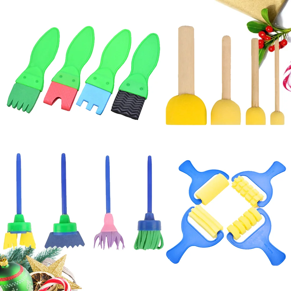 16pcs in 1 Set DIY Painted Sponge and Seal Set Colorful Baby Early Educational Broom Head Painting Supplies Graffiti Dra