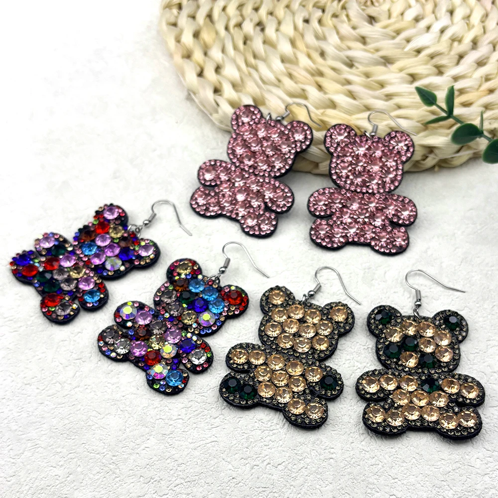 

Cute Big Pink Bear Earrings for Women Girls Silver Color Stainless Steel Rhinestone Kawaii Drop Dangle Earring Jewelry Gifts