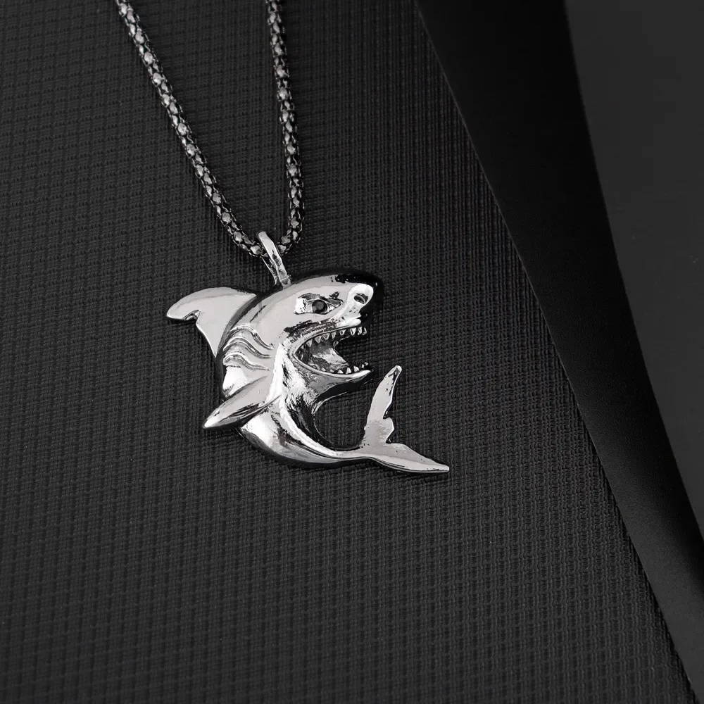 New Creative Fashionable Domineering Little Shark Pendant Necklace Punk Hip Hop Men Accessories Nightclub Jewelry