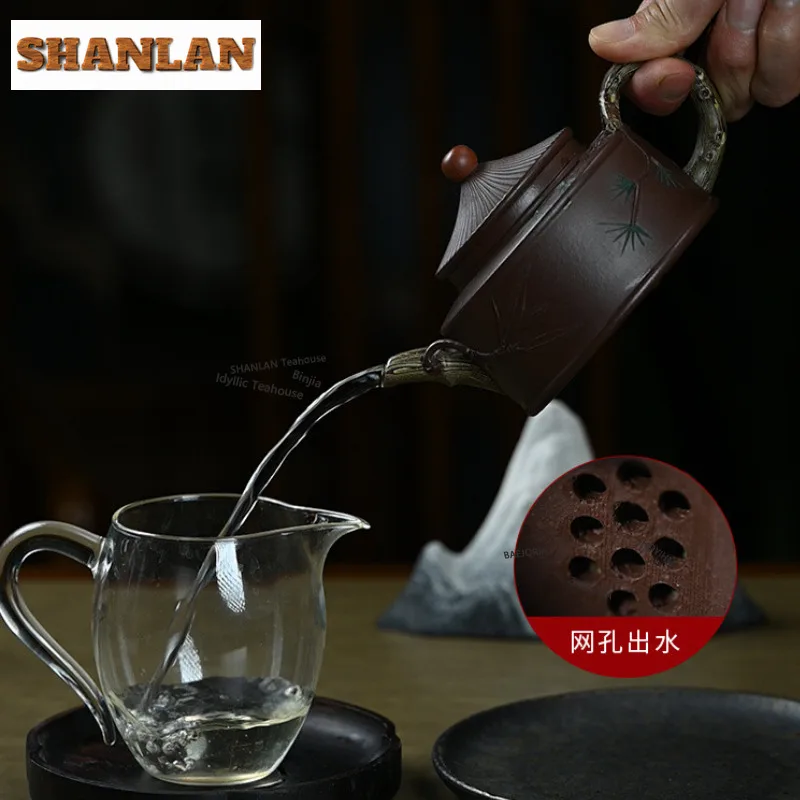 HOYIHM 300ml Antique Yixing Purple Clay Teapots Handmade Bamboo Leaf Bao Ding Pot Raw Ore Mud Kettle Zisha Tea Set For Tea Gifts