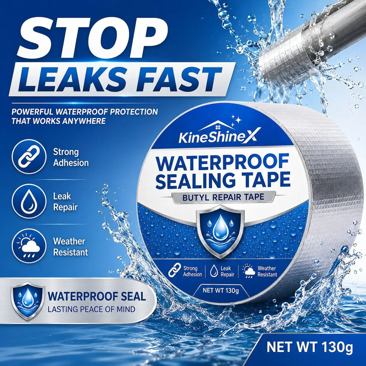 Waterproof Butyl Sealing Tape, 130g Leak Repair Tape for Roofs, Pipes, Windows, Gutters and Cracks, Strong Weatherproof Adhesive