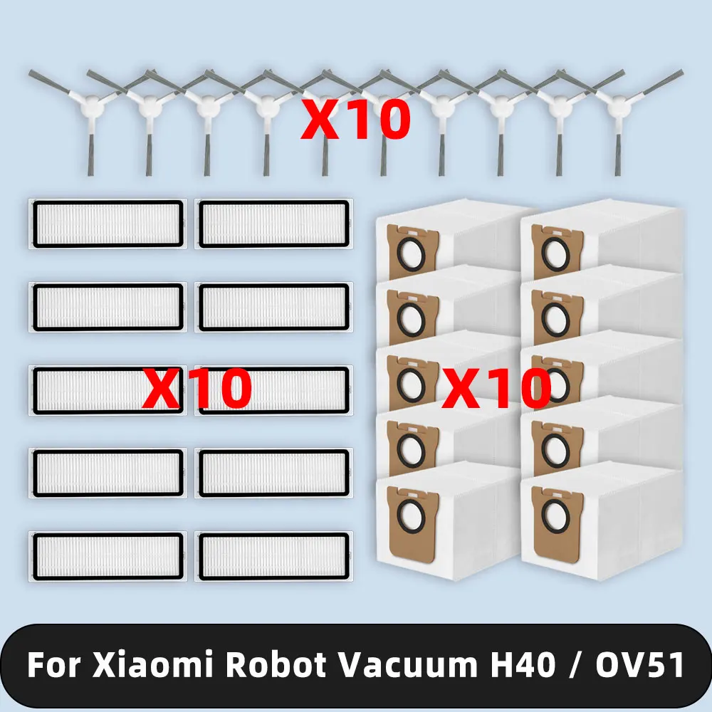 Compatível para ( Xiaomi Robot Vacuum H40 / OV51 ) Kits de acessórios de peças de reposição Escova lateral Filtro HEPA Saco de pó