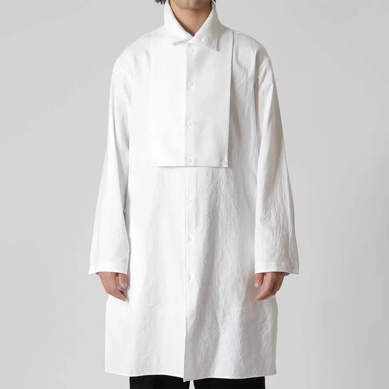 

YOJI OOAK оригинальный дизайн индийский хлопок повседневная однотонная рубашка с длинными рукавами и воротником средней длины с шарфом для мужчин