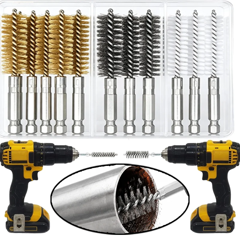 Stainless Steel Bore Brush Set Wire Cleaning Brush for Power Drill Impact Driver Twisted Rust Removal Tools Tube Pipe Cleaner