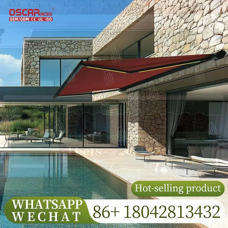 مظلة من الألومنيوم مع ذراع قابل للطي وجهاز تحكم عن بعد ومضادة للمطر للشرفة والمظلة القابلة للسحب في الفناء الخارجي #1