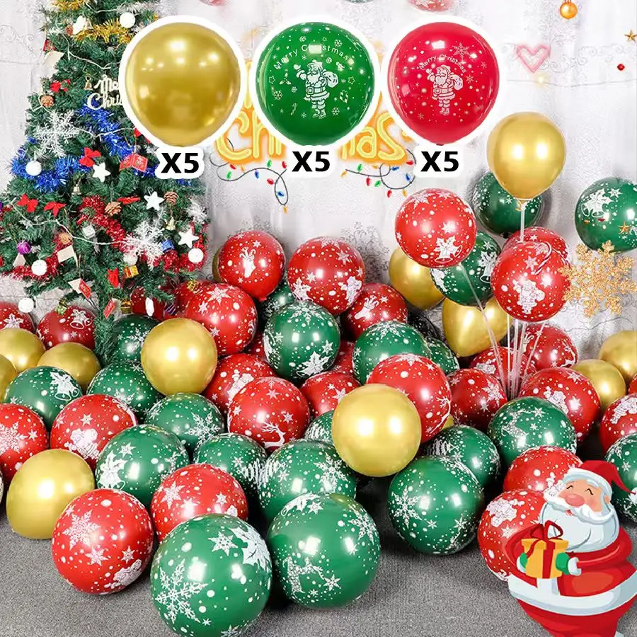 15/30 قطعة بالونات عيد الميلاد مجموعة 12in الأحمر والأخضر المطبوعة بالونات اللاتكس الزخرفية عطلة بالونات لعيد الميلاد ديكور حفلة #1