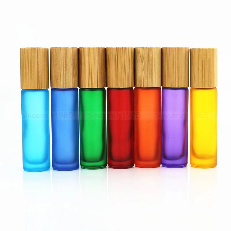 

10X 5ML 10ML Natural Bamboo Lid/ Cap Frosted Thick Glass Essential Oil Roll On Bottle Metal Roller Ball for Perfume Aromatherapy