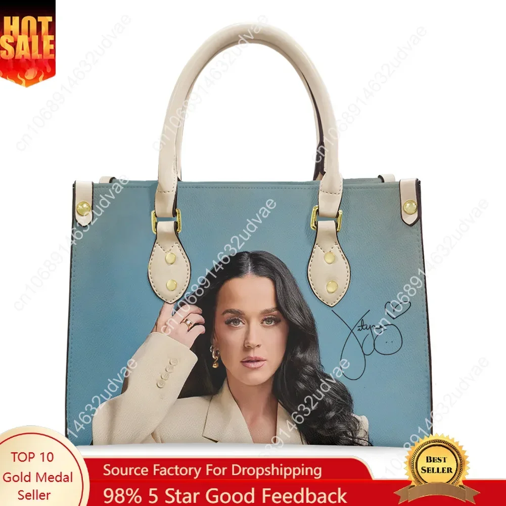 Torba typu tote Katy Perry, torebka damska męska wysokiej jakości z personalizowanym tekstem i obrazkiem, torebka ze skóry PU, torba na zakupy do pracy, torba na prezenty.