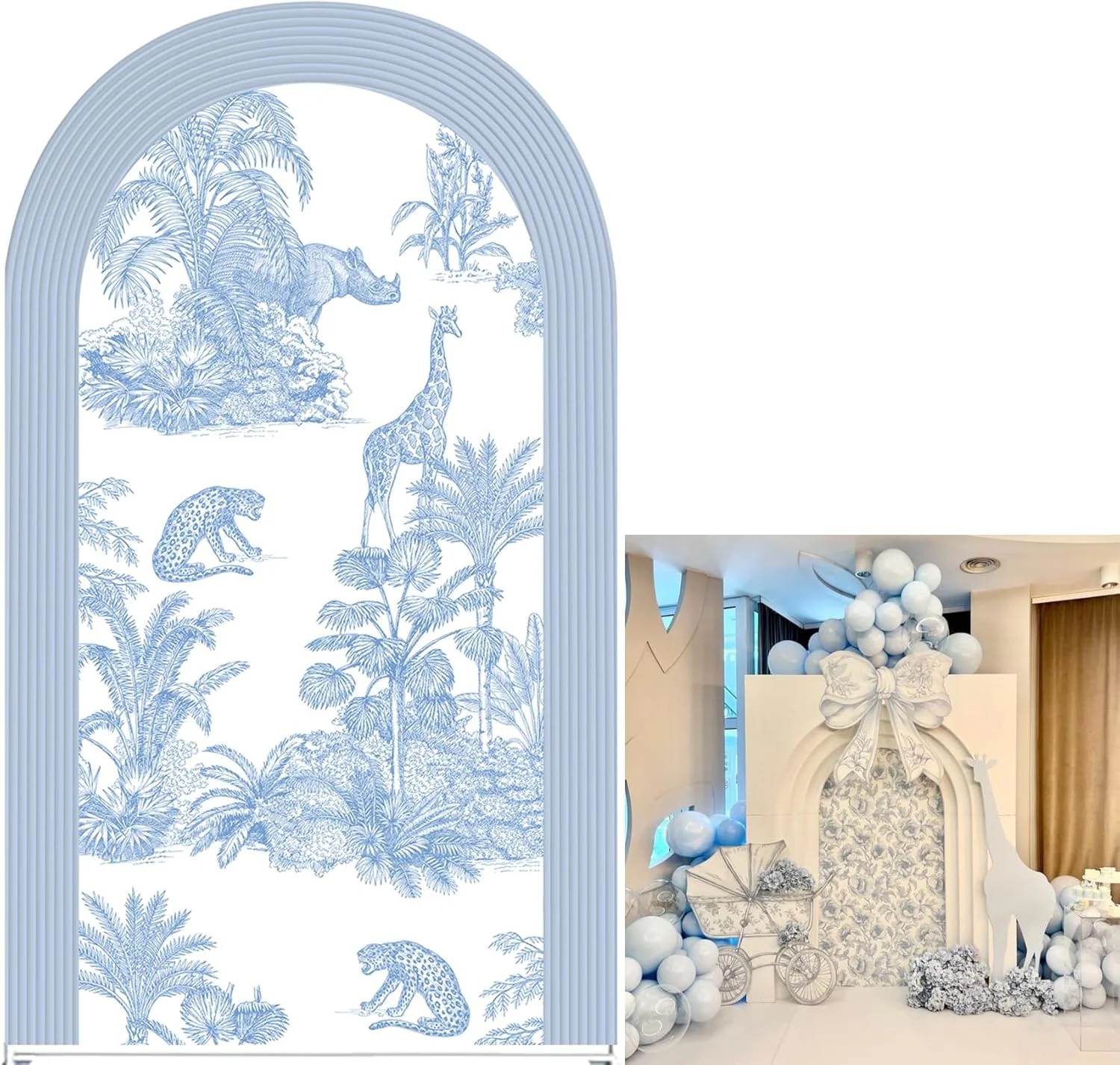 

Фон для арки Toile De Jouy, винтажный чехол для арки сафари, чехол из спандекса, элегантный фон с животными джунглей для вечеринки в дикой природе