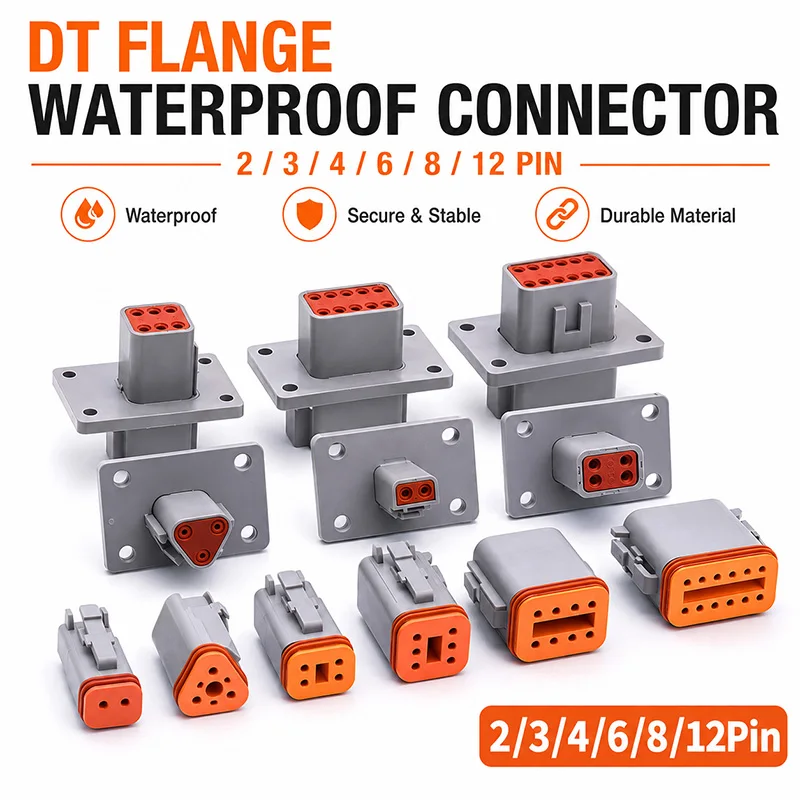 DT-Serie Wasserdichter Festflansch-Steckverbinder-Kit 2 3 4 6 8 12 Pin Stecker Buchse LKW Bus Automotive Kabel 22-16AWG