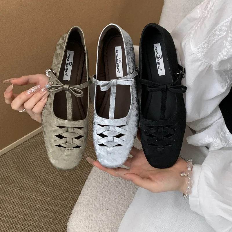 2025 Autunno Farfalla-Nodo Mary Janes Scarpe da donna Designer Moda Scava Fuori Fibbia Balletto Calzature Comfort Scarpe morbide Donna