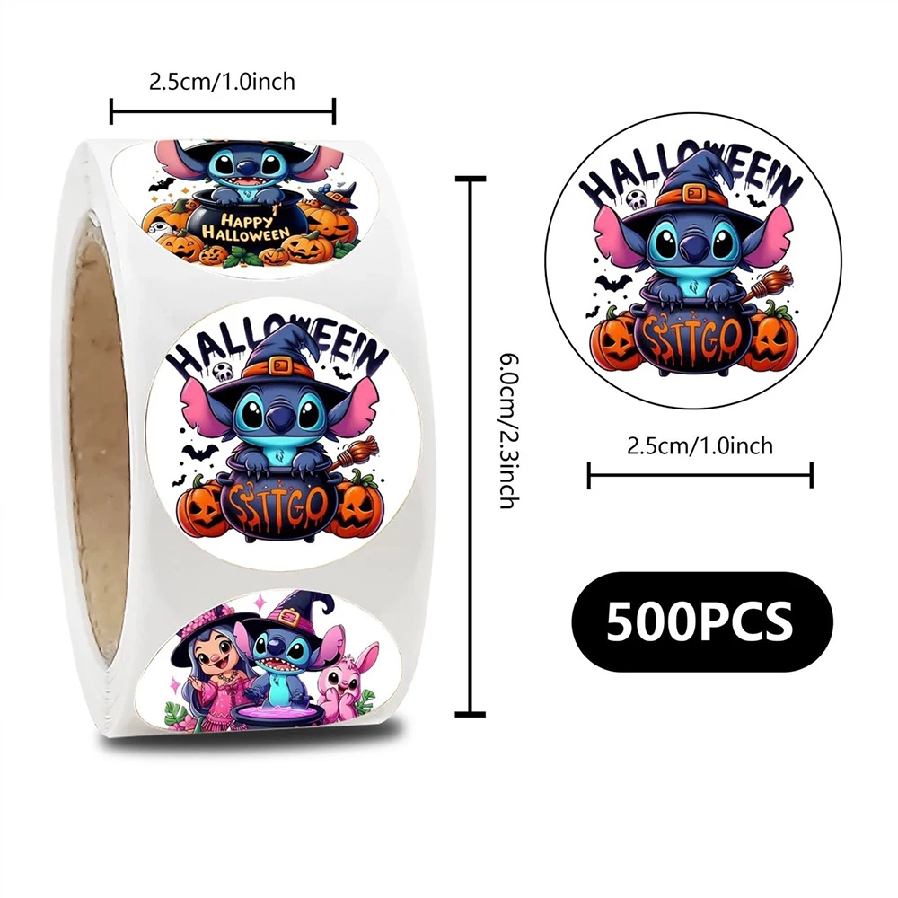 

500pcs/roll Halloween Stitch Disney Sealing Sticker Cartoon Creative Decals Kids Toy Laptop Guitar Phone Funny Graffiti Sticker