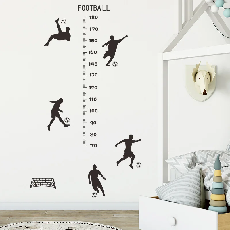 Football Boy Vinyl Height Stickers on the Door Wall for Home Nursery Room Decoration Soccer Kids Growth Record Wallpaper Gifts