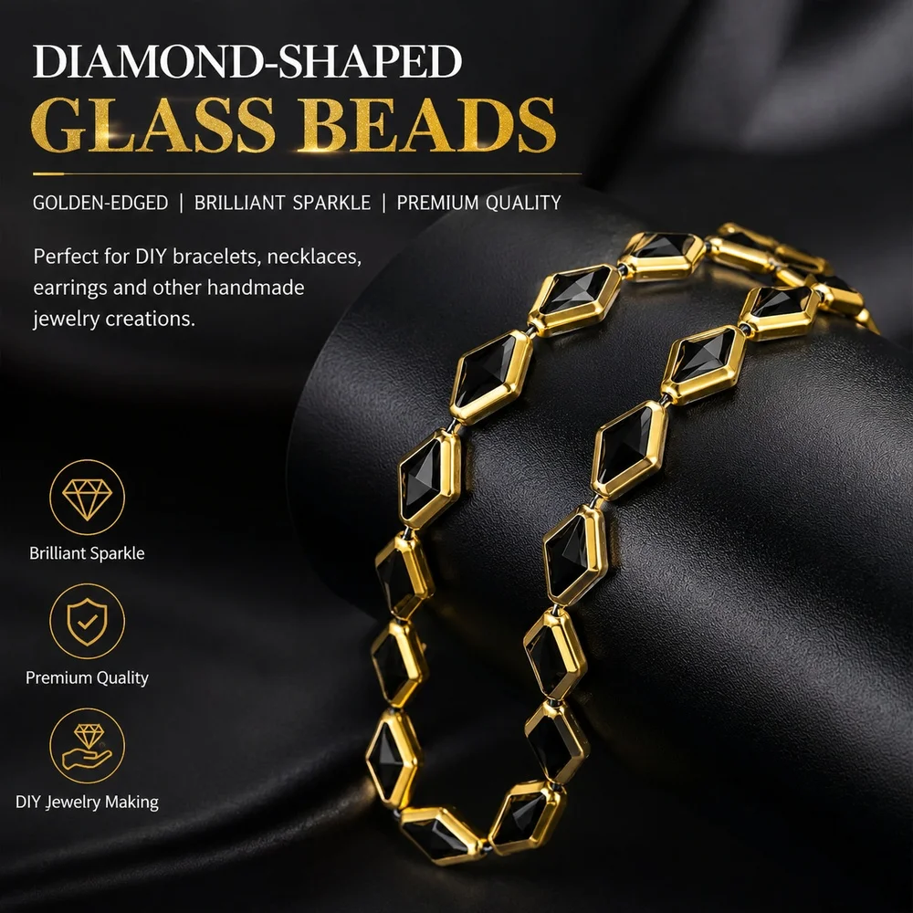 11x15mm 10/20/30Pcs Black Rhombus Crystal Glass Beads for Making DIY Bracelets Necklaces Keychains Various Jewelry Accessories