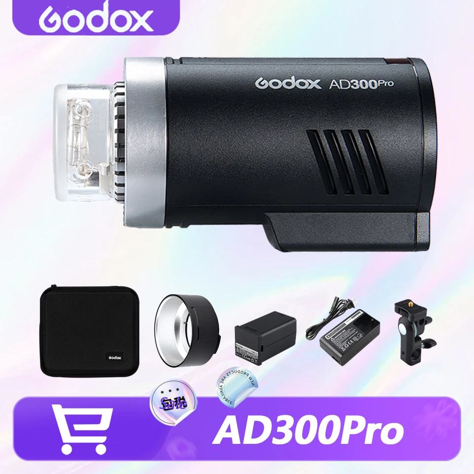 Flash Inalámbrico Godox AD300Pro 300Ws TTL HSS 2.4G con Lámpara de Modelado Bicolor de 12W, 320 Disparos a Plena Potencia para Canon, Nikon, Sony, Fuji