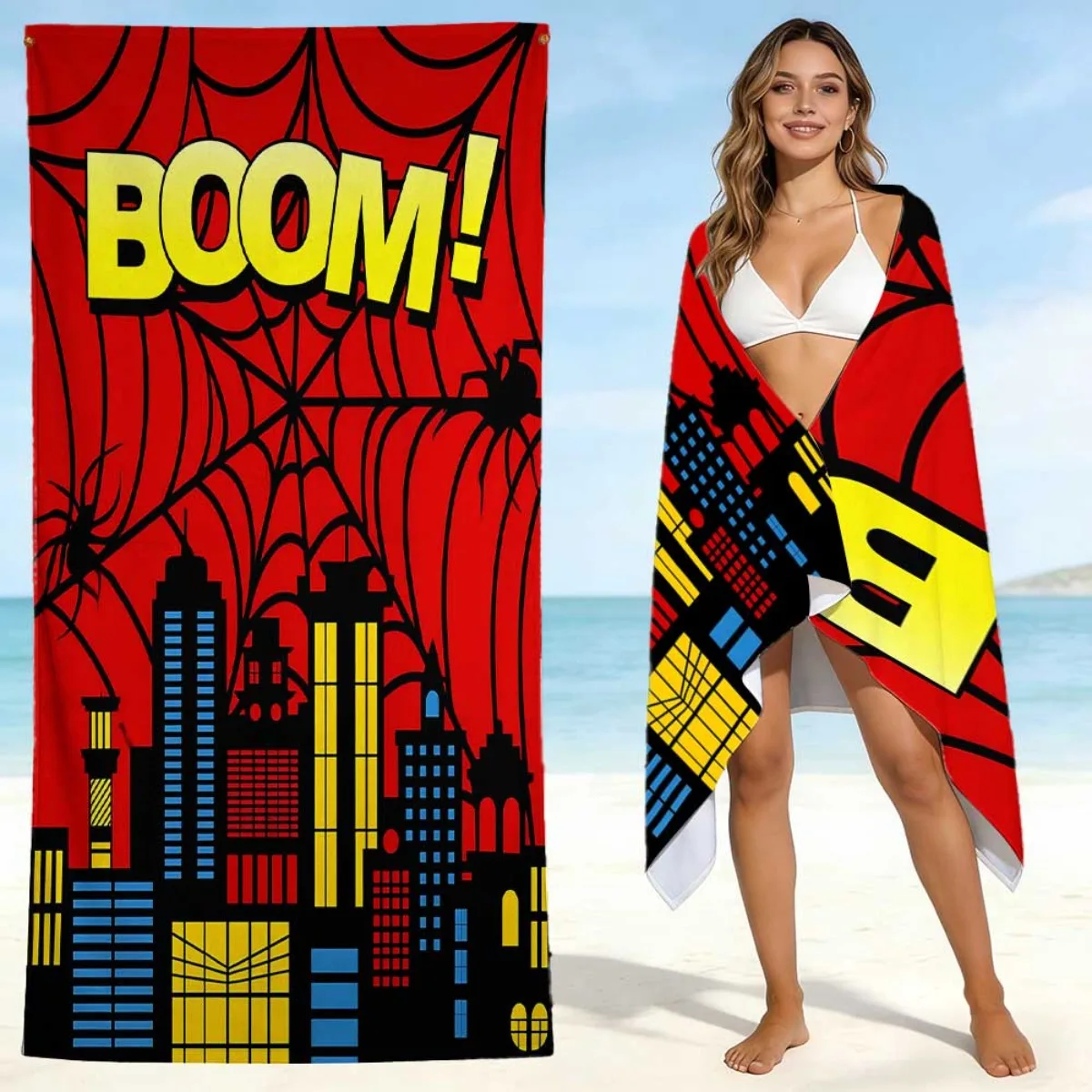 Toalla de playa roja de Anime BOOM, secado rápido, súper absorbente, adecuada para vacaciones en la playa, piscina, regalo de verano para amigos, 1 ud.