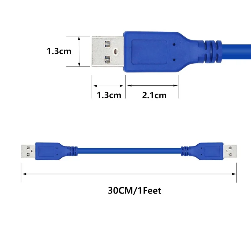 Kabel USB 3.0 Tipe-A Male Ke Male 0.6 Meter Kabel Transfer Data Kecepatan Tinggi untuk Penutup Hard Drive dan Koneksi Laptop