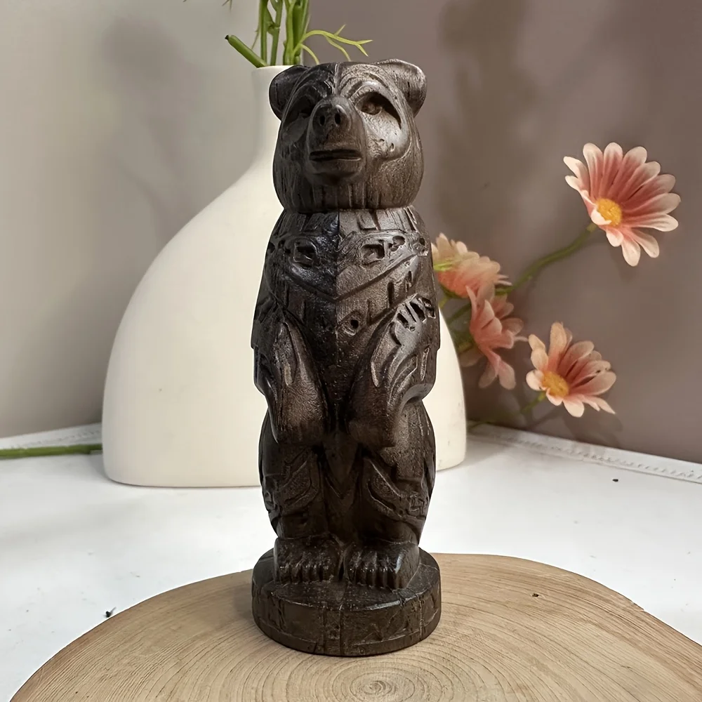3.9 Inch Wooden Bear Totem Ornament, Hand-Carved, Ethnic Style, Tribal Style, Suitable for Party Decoration, Christmas Decorations, Creative Desktop Ornaments, Bedroom, Birthday Gifts, Study Room, New Year Gifts