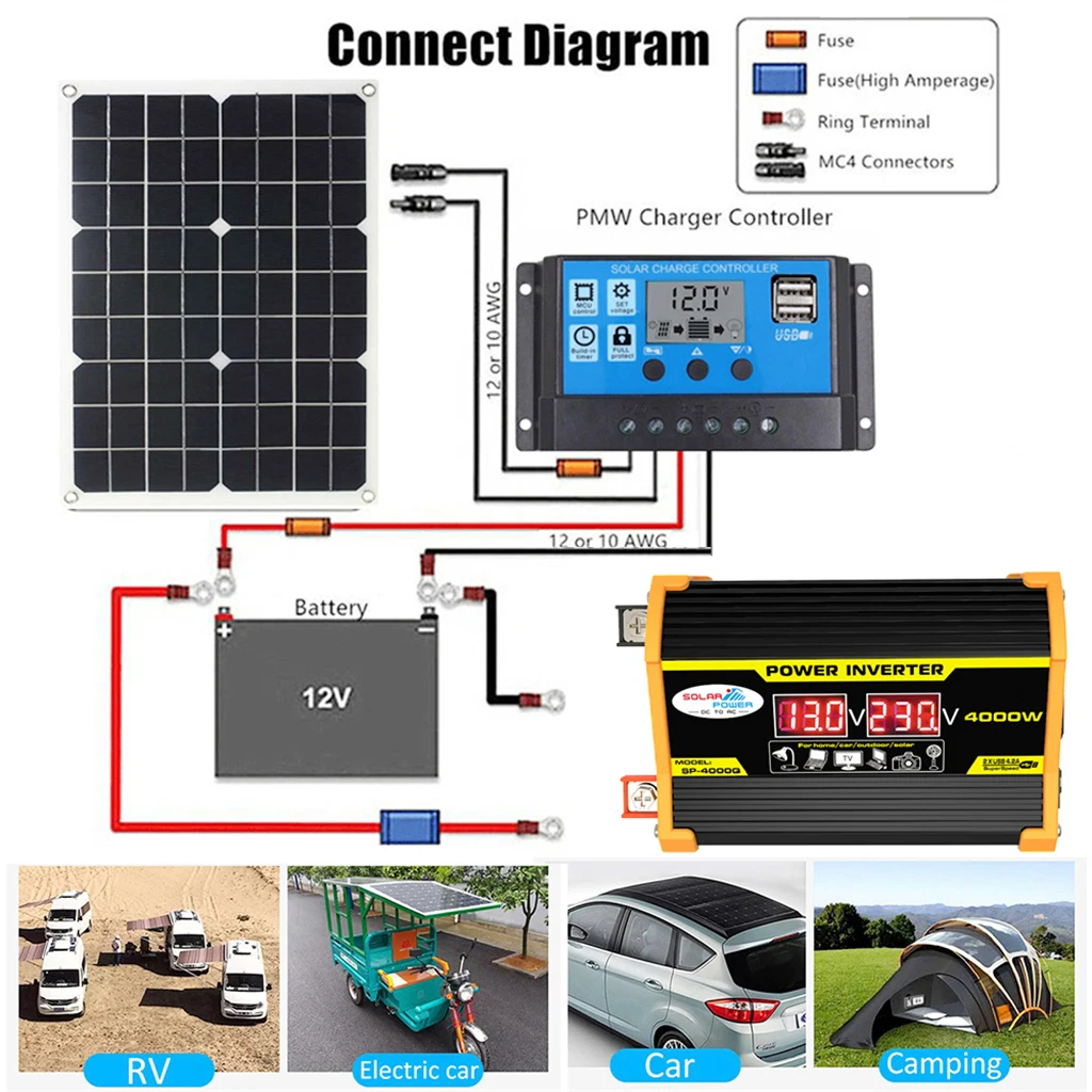 محولات طاقة السيارة العاكس المحمولة DC12Volt إلى AC110/220 فولت محول 4000 واط تعديل SineWave العاكس USB محولات السيارات