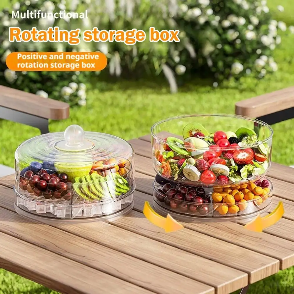 

4-Section Rotating Food Organizer - BPA Free Large Capacity Dustproof Container for Fresh Fruits Vegetables Salad Storage