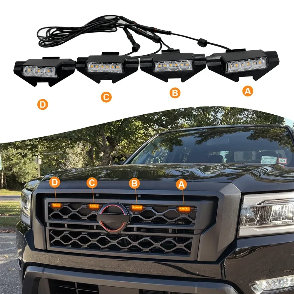 Front Grills Led Lights Strob Lights for Nissan Frontier D40 2022 2023 2024 2025 Led Grill Lights Auto Accessories(US version)