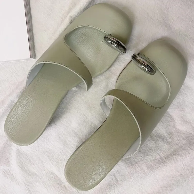 Solid Color Slippers For Women Slingback Metal Decoration All-matching Designer Brand Female Shoes Leisure Outdoor Concise Shoes