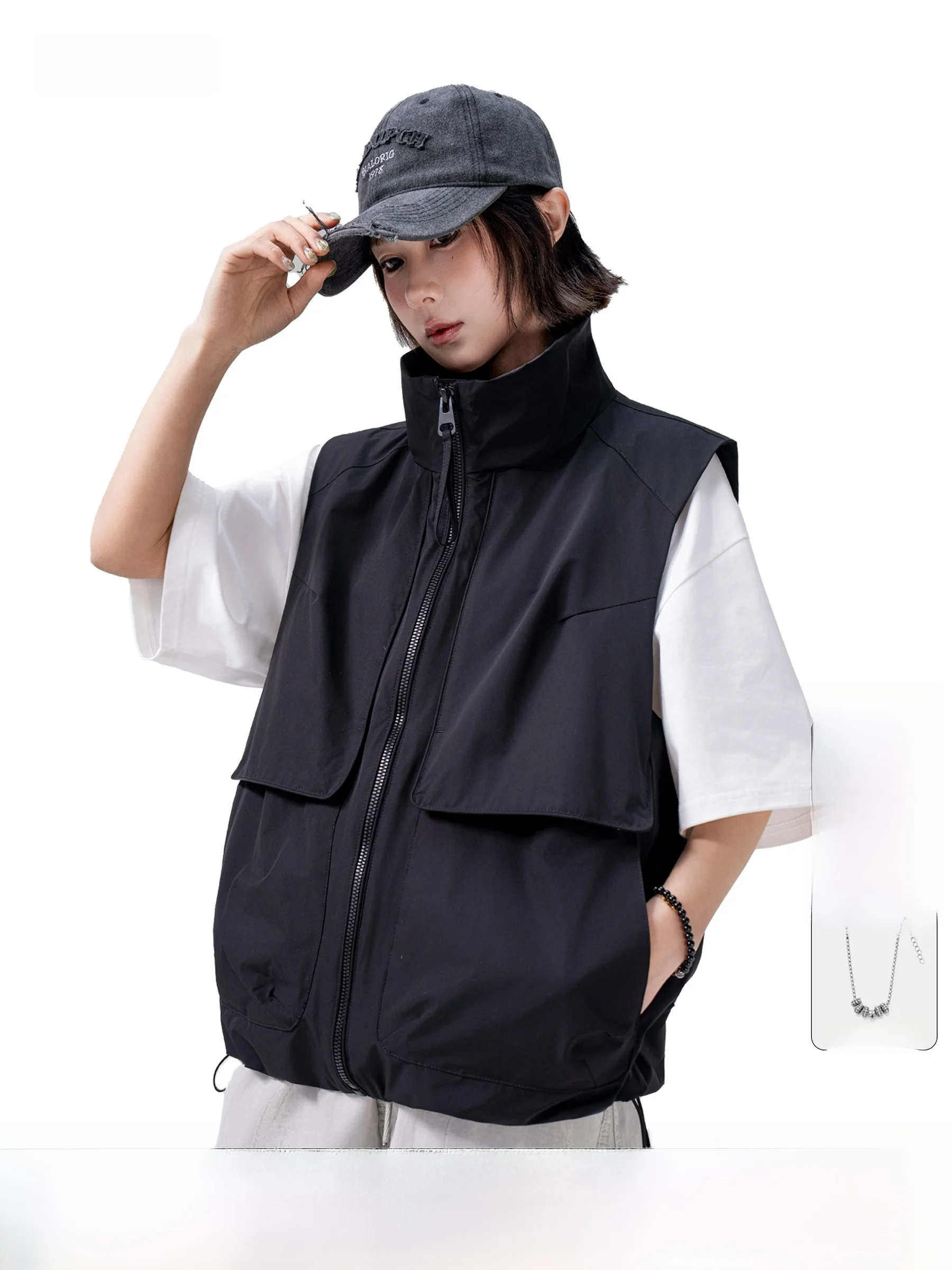 AOGZ Men's Outdoor Casual Loose Vest Jacket Multi-Pocket Workwear for Autumn Spring City Walk Hiking Home Use Sport