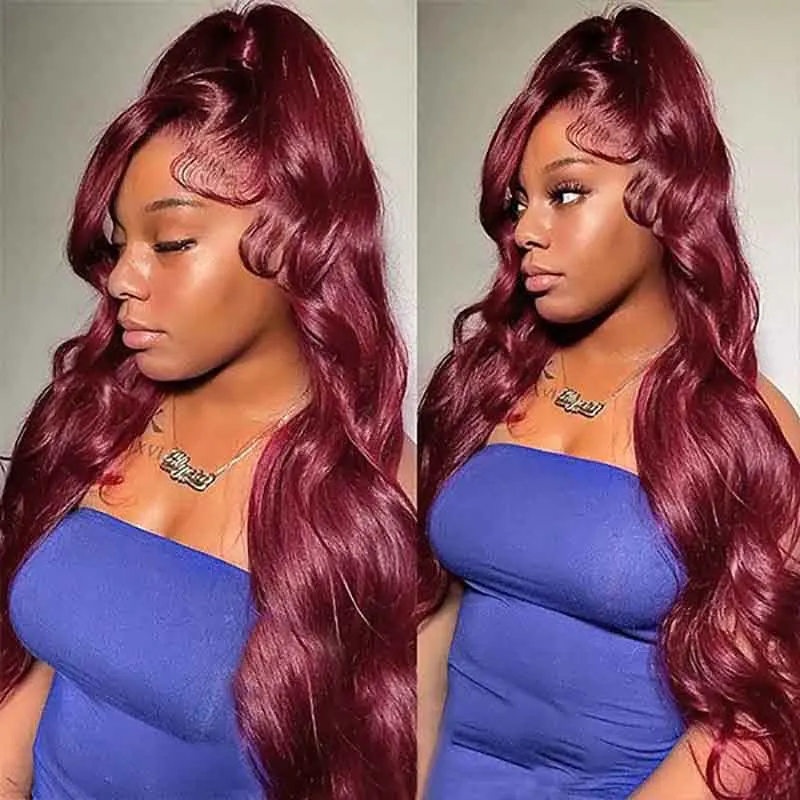 30 40 Inch Body Wave Burgundy 13x6 HD Lace Front Wig Human Hair Wigs 99J Red Colored Lace Front Human Hair 13x4 Lace Frontal Wigs For Women
