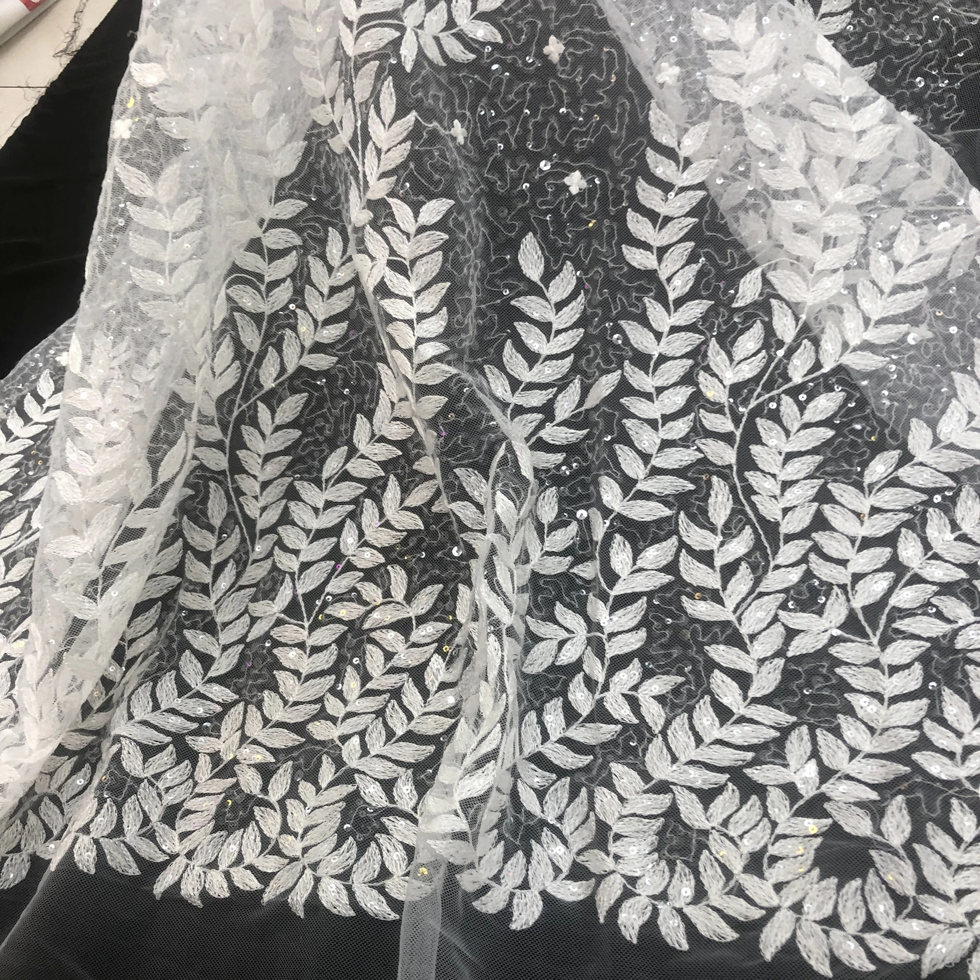 New Exquisite Wedding Lace Fabric Sequins Tulle Embroidery Private Custom Dress Accessories