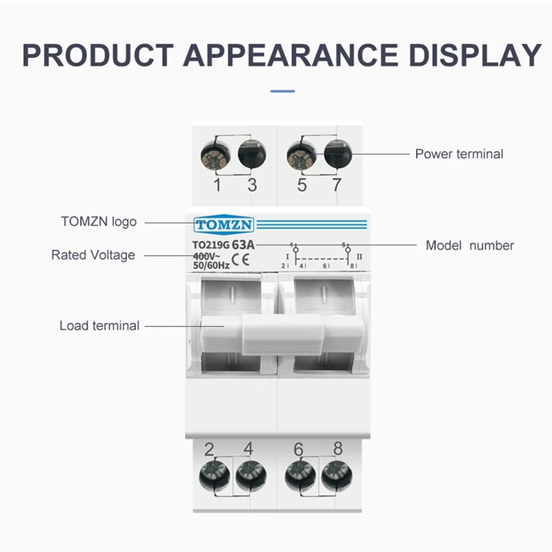 TOMZN 2P 63A MTS Dual Power Manual Transfer Isolating Switch Interlock Circuit Breaker Din Rail Isolating Discounnecting Switch