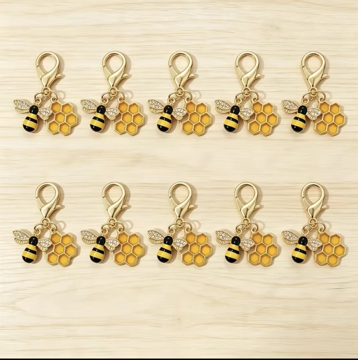 1/10 Stück Zinklegierung Bienen-Waben-Anhänger mit Karabinerverschluss, Emaille-Bienen-Anhänger, Taschen-Schlüsselanhänger, DIY-Schmuckherstellungszubehör, Geschenk – Detail 4