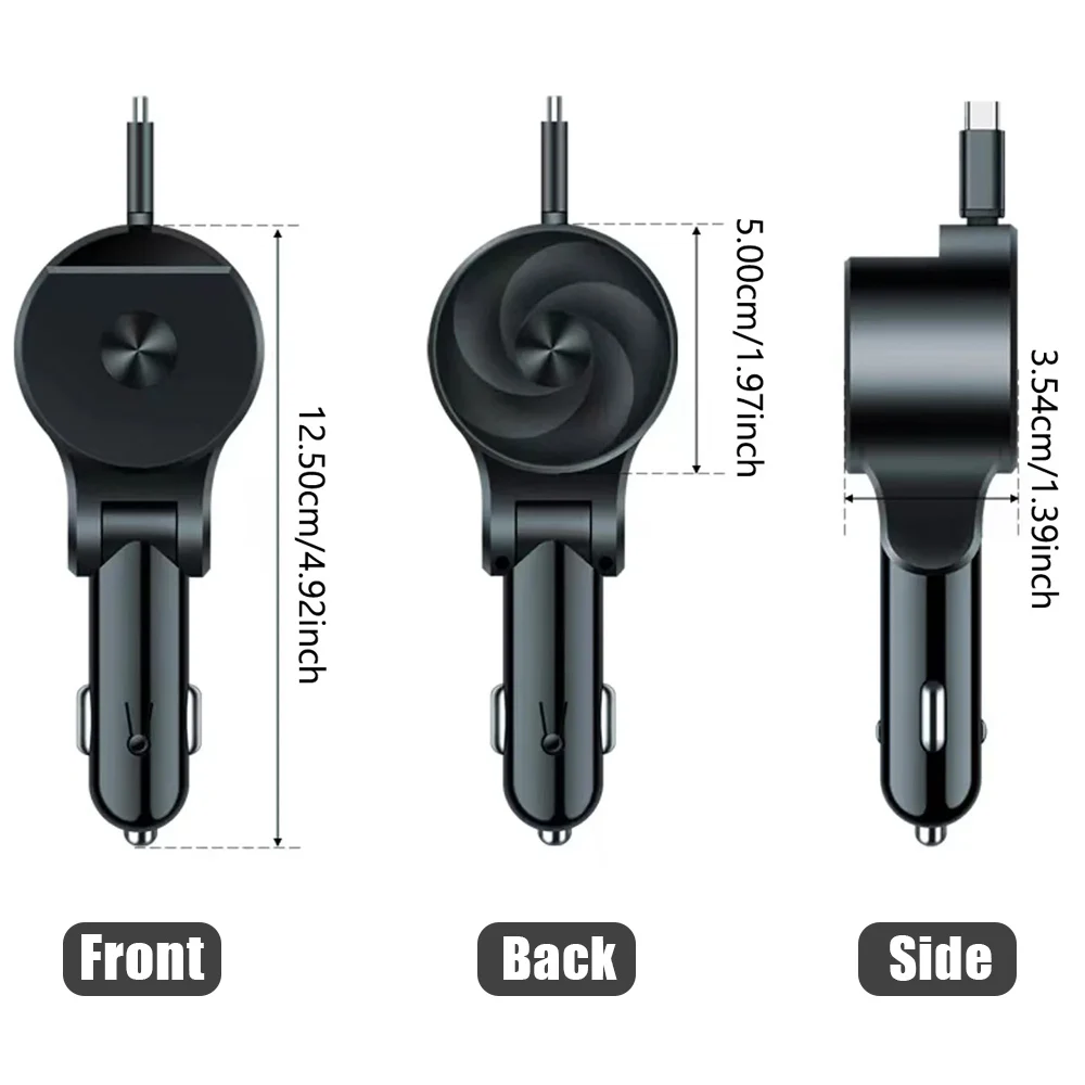 شاحن سيارة سوبر سريع قابل للسحب شاحن هاتف السيارة Usb Qc3.0 نوع C Pd شحن سريع كابلات قابلة للسحب كشف الجهد