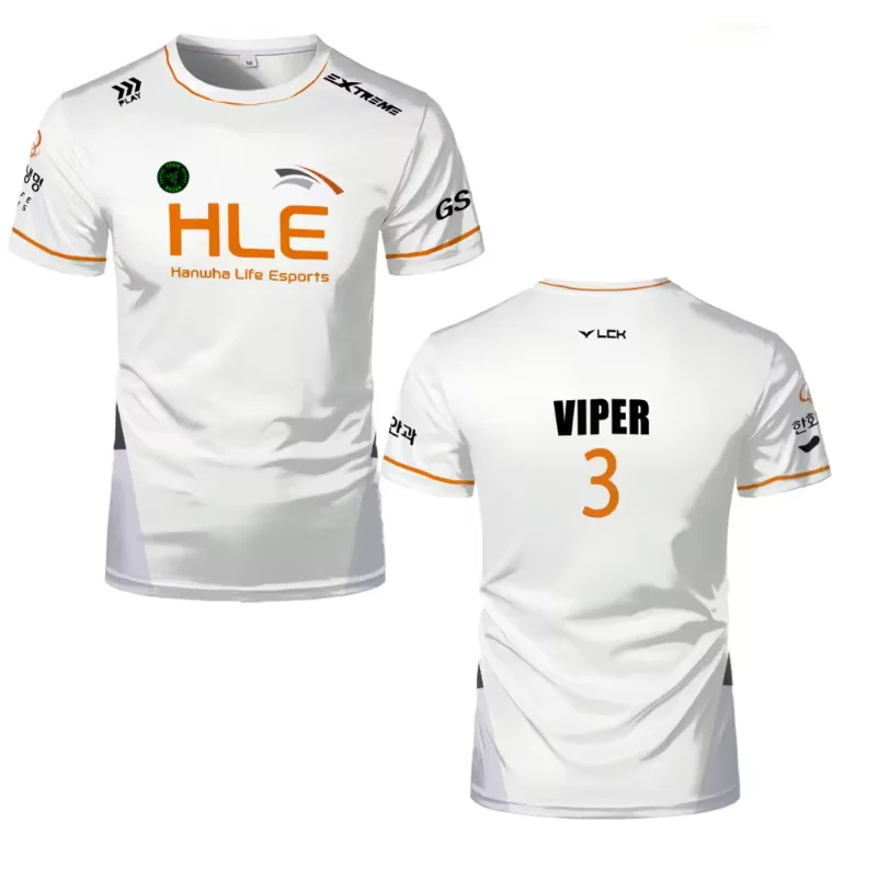 جديد HLE Esports Club دعم الملابس جامعة الأساطير HLE الأبيض والأسود ESports مباراة فريق تي شيرت رجالي خفيف الوزن Brea